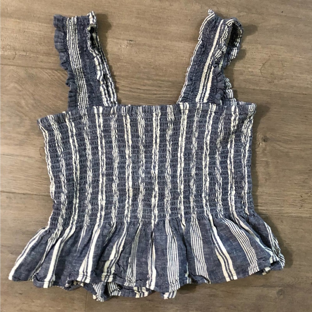 Maeve Anthropologie Ruched ruffle striped tank